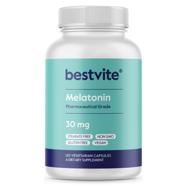 Botella BESTVITE Melatonina 30mg 120 cápsulas vegetarianas