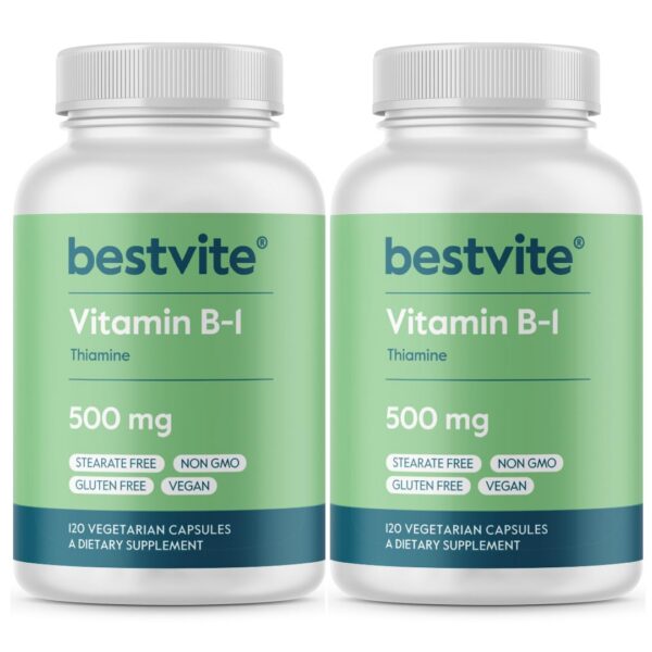 Bestvite vitamina b-1 cápsulas vegetarianas 500mg botella frontal