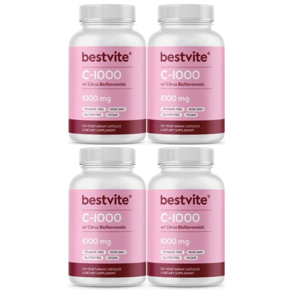Frasco BESTVITE vitamina C 1000mg cápsulas vegetarianas