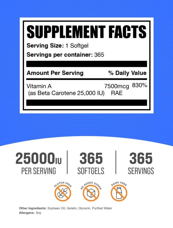 Etiqueta de Beta Carotene BulkSupplements 25000 UI