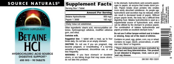 Detalle del empaque Betaine HCL