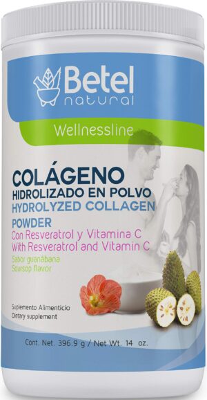 Frasco de colágeno hidrolizado Betel Natural con sabor guanábana