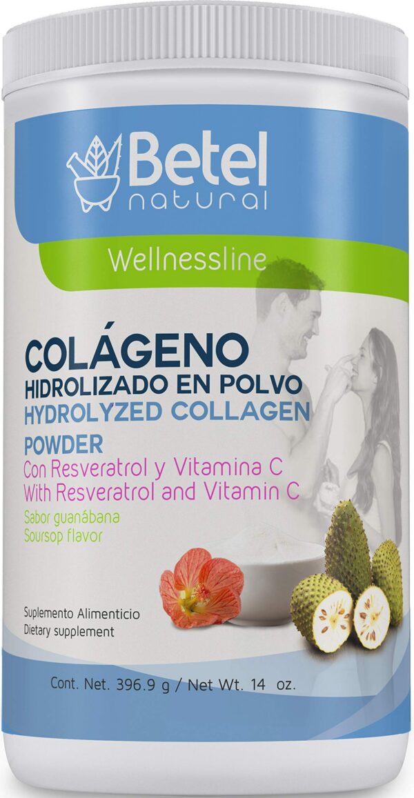 Frasco de colágeno hidrolizado Betel Natural con sabor guanábana