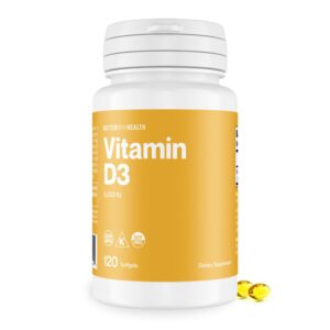 Caja de Better Way Health vitamina D3 5000 UI 120 cápsulas blandas