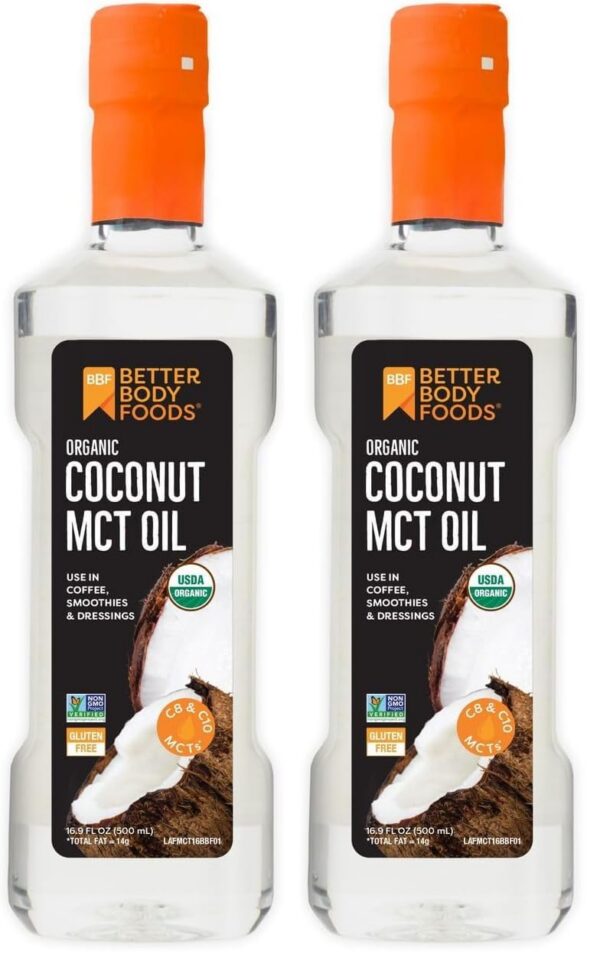 Botella de BetterBody Foods Organic Coconut MCT Oil