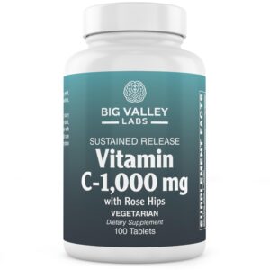 Frasco de vitamina C 1000 mg con etiqueta