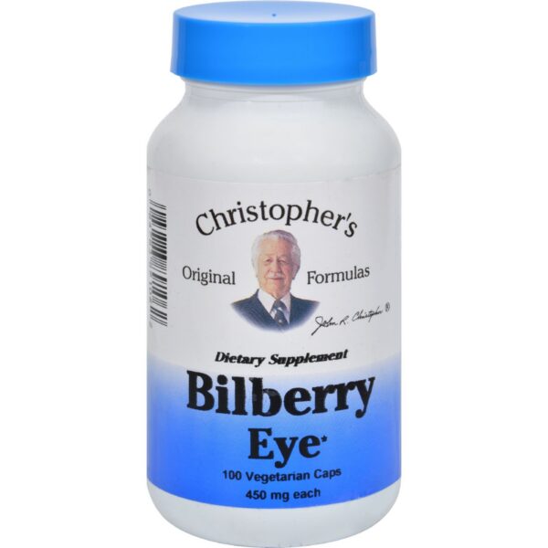 frasco de bilberry eye Dr. Christopher 100 cápsulas vegetarianas