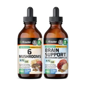 Botella de tintura de 6 hongos BioKrauter para inmunidad y cerebro