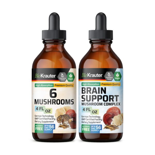 Botella de tintura de 6 hongos BioKrauter para inmunidad y cerebro