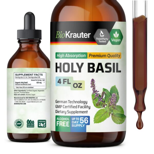 bio krauter tintura albahaca sagrada tulsi 4 oz frasco gotas veganas