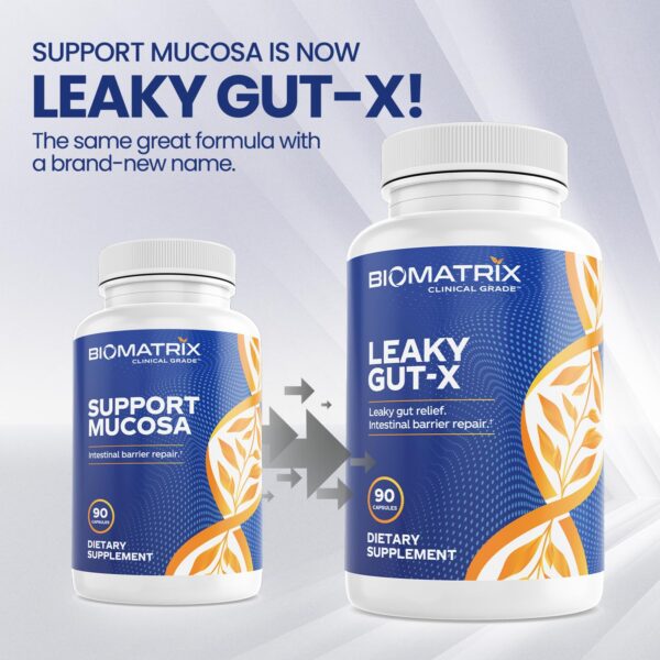 Etiqueta del frasco Leaky Gut-X y logos