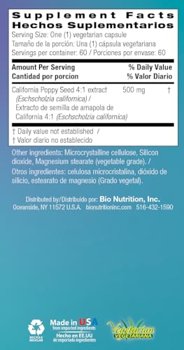 Paquete posterior Bio Nutrition Amapola de California cápsulas