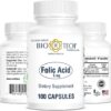 Cápsulas blancas de ácido fólico 5 mg de Bio-Tech Pharmacal