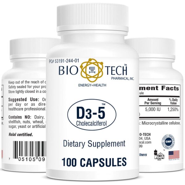 Bio Tech Vitamina D-3 cápsulas botella frontal
