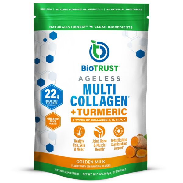 BioTrust Polvo de colágeno con cúrcuma envase Golden Milk