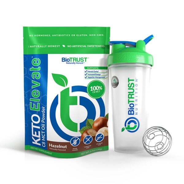 BioTrust Keto Elevate polvo MCT C8 puro sabor avellana envase 28oz