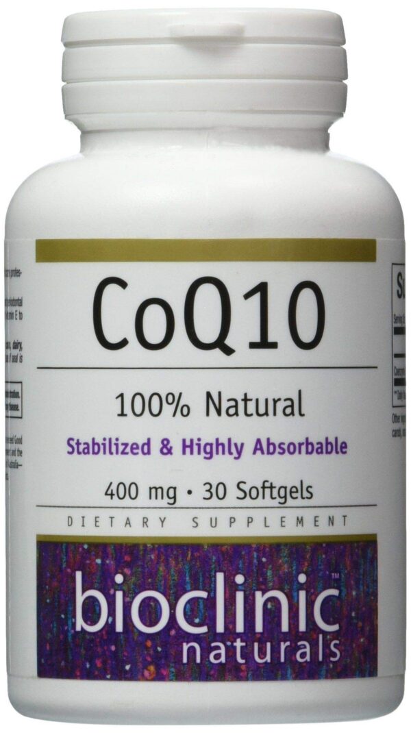Frontal etiqueta Bioclinic Naturals CoQ10 400 mg 30 cápsulas blandas