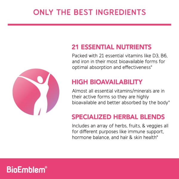 Etiqueta frontal de BioEmblem Women's Multivitamin