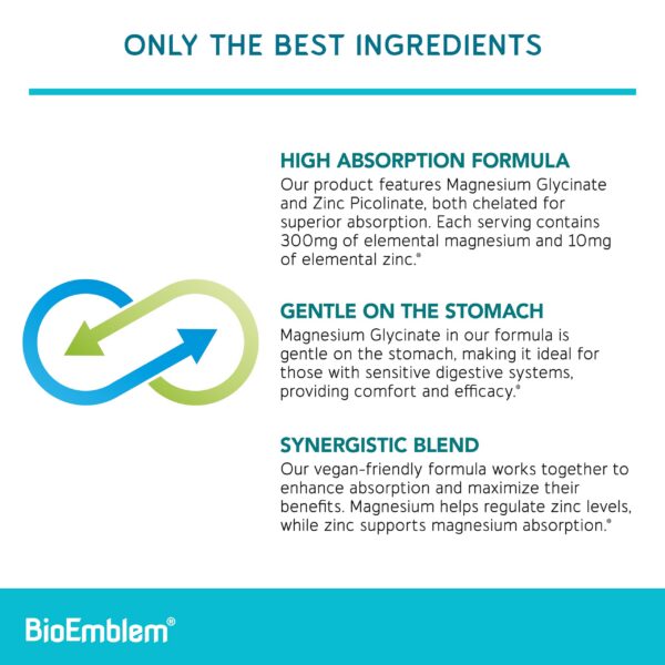 Botella de BioEmblem magnesio con zinc y cúrcuma para articulaciones