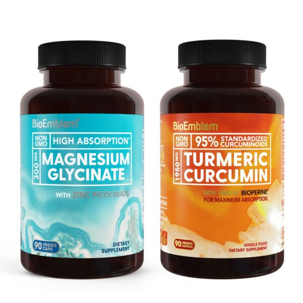 BioEmblem magnesio glicinato botella suplemento zinc y cúrcuma