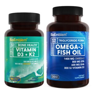 Frasco BioEmblem Vitamina D3 K2 Omega-3