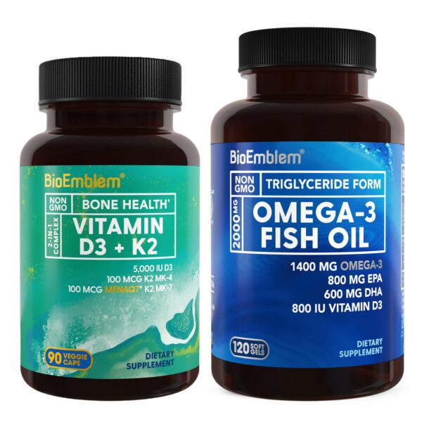 Frasco BioEmblem Vitamina D3 K2 Omega-3
