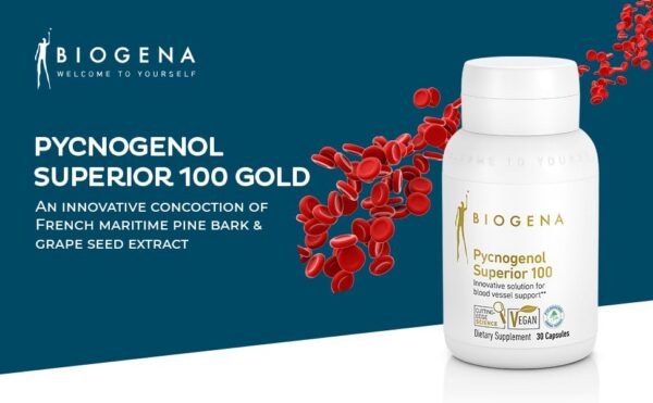 Frasco de cápsulas Biogena Pycnogenol 100 mg Gold