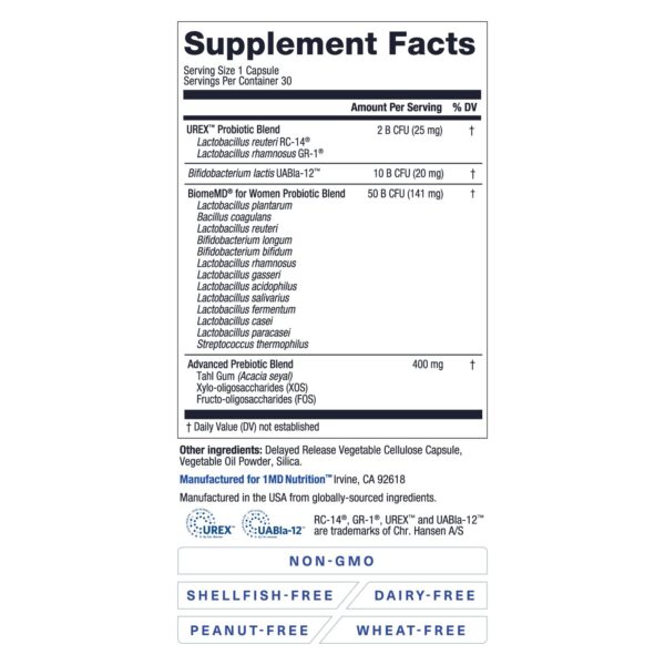 BiomeMD probióticos 30 cápsulas paquete doble para mujeres