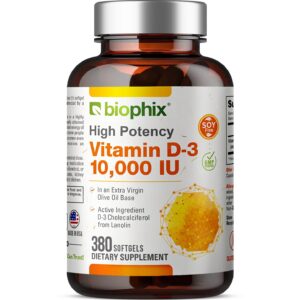 Botella biophix vitamina D-3 10000 UI cápsulas blandas