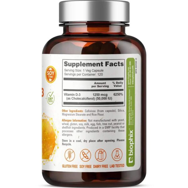 Etiqueta lateral de Biophix D-3 Softgels