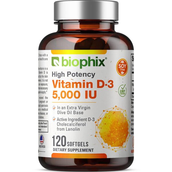 Softgels de Vitamina D3 5000 UI de Biophix