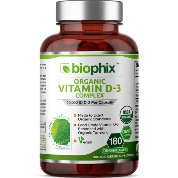 Version 1.0.0 Biophix Vitamina D-3 orgánica botella y etiqueta