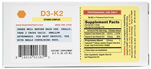 BioProtein Technology suplemento líquido sublingual D3-K2 0.5 oz