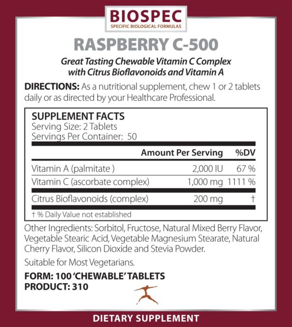Version 1.0.0 Etiqueta Raspberry C-500 detalles de ingredientes
