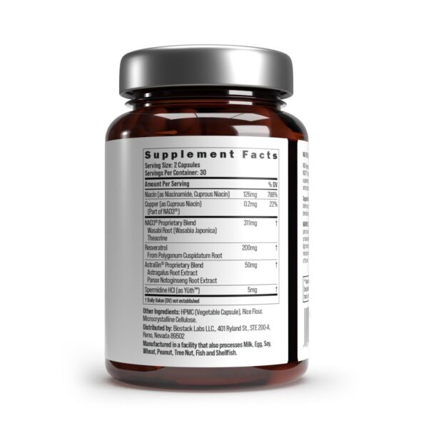 BIOSTACK NAD Regen con NAD3 Niacinamida y Resveratrol en cápsulas