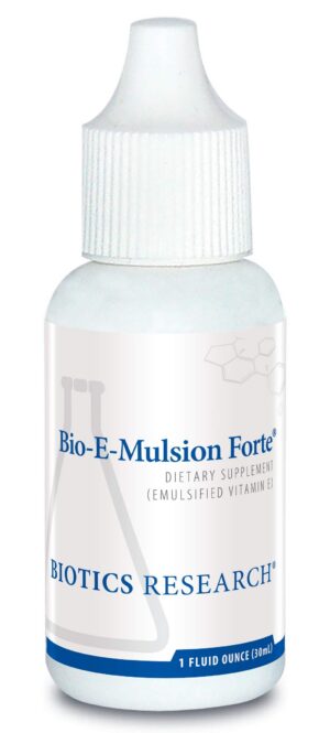Biotics Research Bio E Emulsión Forte frasco y etiqueta