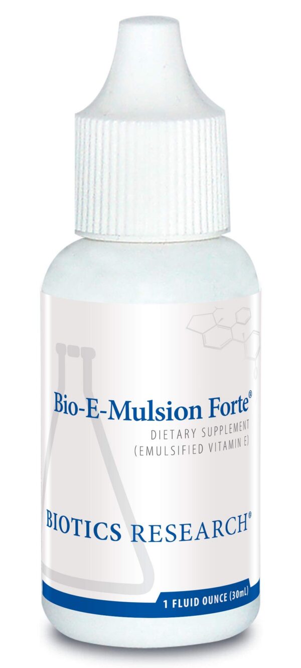 Biotics Research Bio E Emulsión Forte frasco y etiqueta