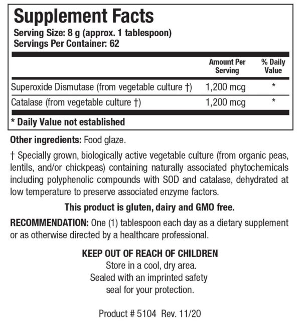 Etiqueta de Dismuzyme Plus Granules SOD