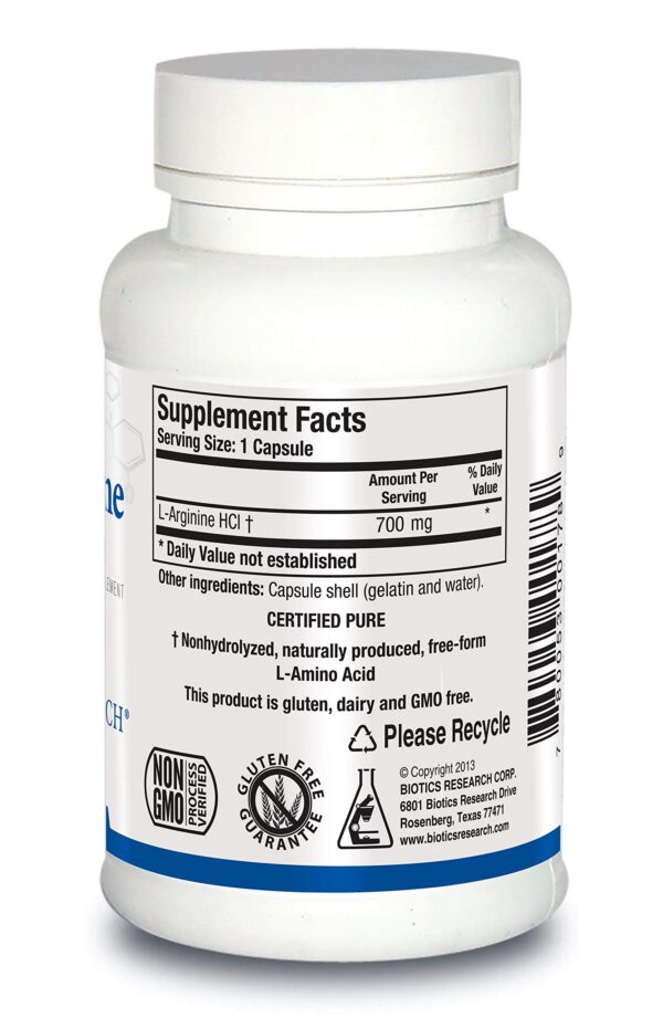 Version 1.0.0 Etiqueta detallada de Biotics Research L-arginina