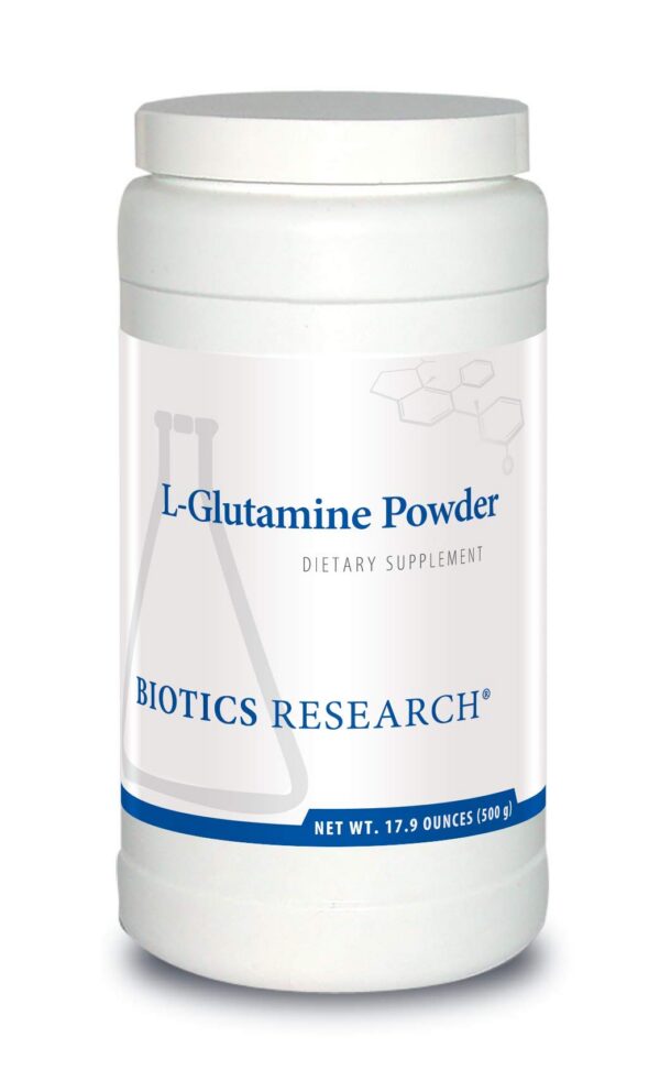 Biotics Research L-Glutamine polvo frasco etiqueta