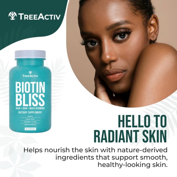 Biotin Bliss con ingredientes naturales en fondo