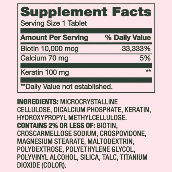 Detalle de tabletas Biotin y Keratina