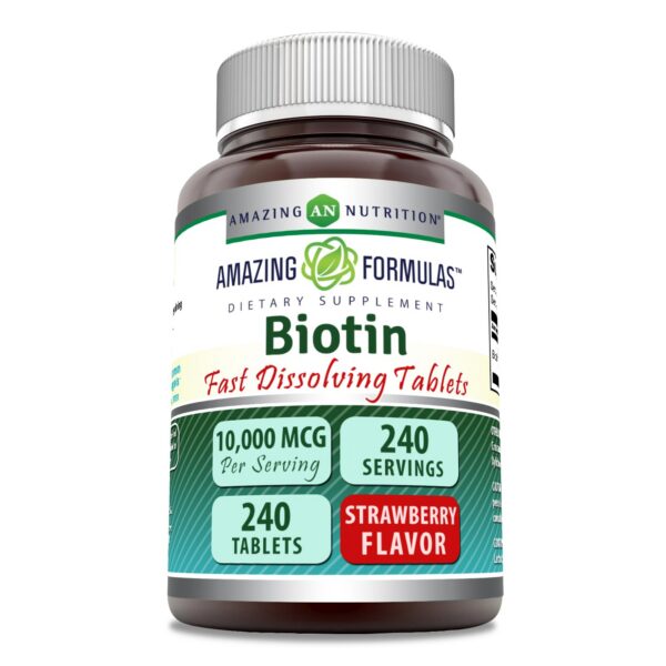 Biotina 10000 mcg Amazing Formulas tabletas sin gluten rápido 240