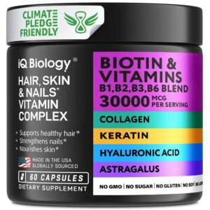 Biotina 10,000 mcg suplemento para crecimiento cabello IQ BIOLOGY