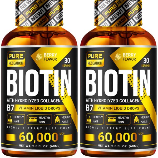 Version 1.0.0 Botella de gotas líquidas de biotina y colágeno Pure Research