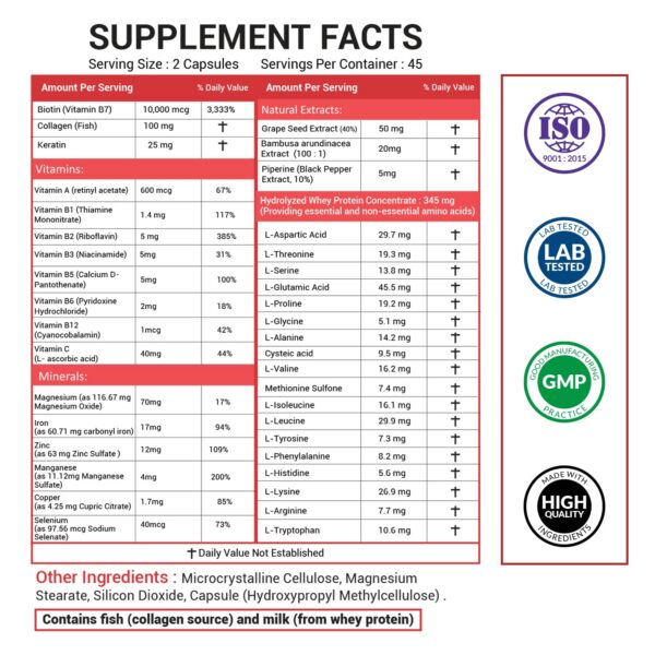 Etiqueta del producto Biotina Colágeno Queratina