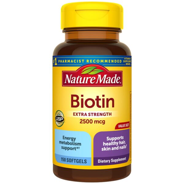 Biotina Nature Made 2500 mcg 150 softgels para cabello piel y uñas