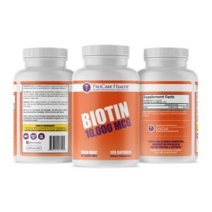 Frasco de biotina ProCare Health 10,000 mcg para salud capilar