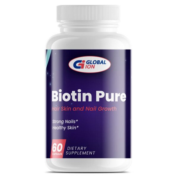 Frasco de biotina pura Global Ion 60 cápsulas