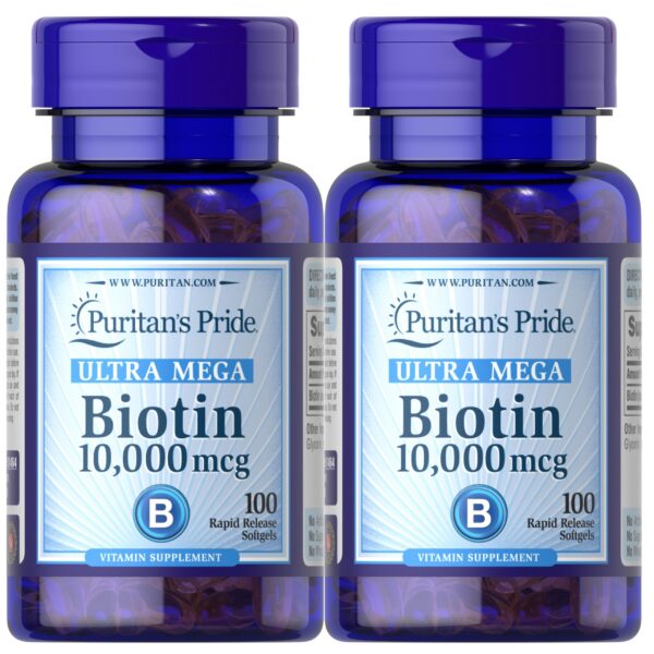 Biotina Puritan's Pride 10,000mcg suplemento 100 softgels rápido